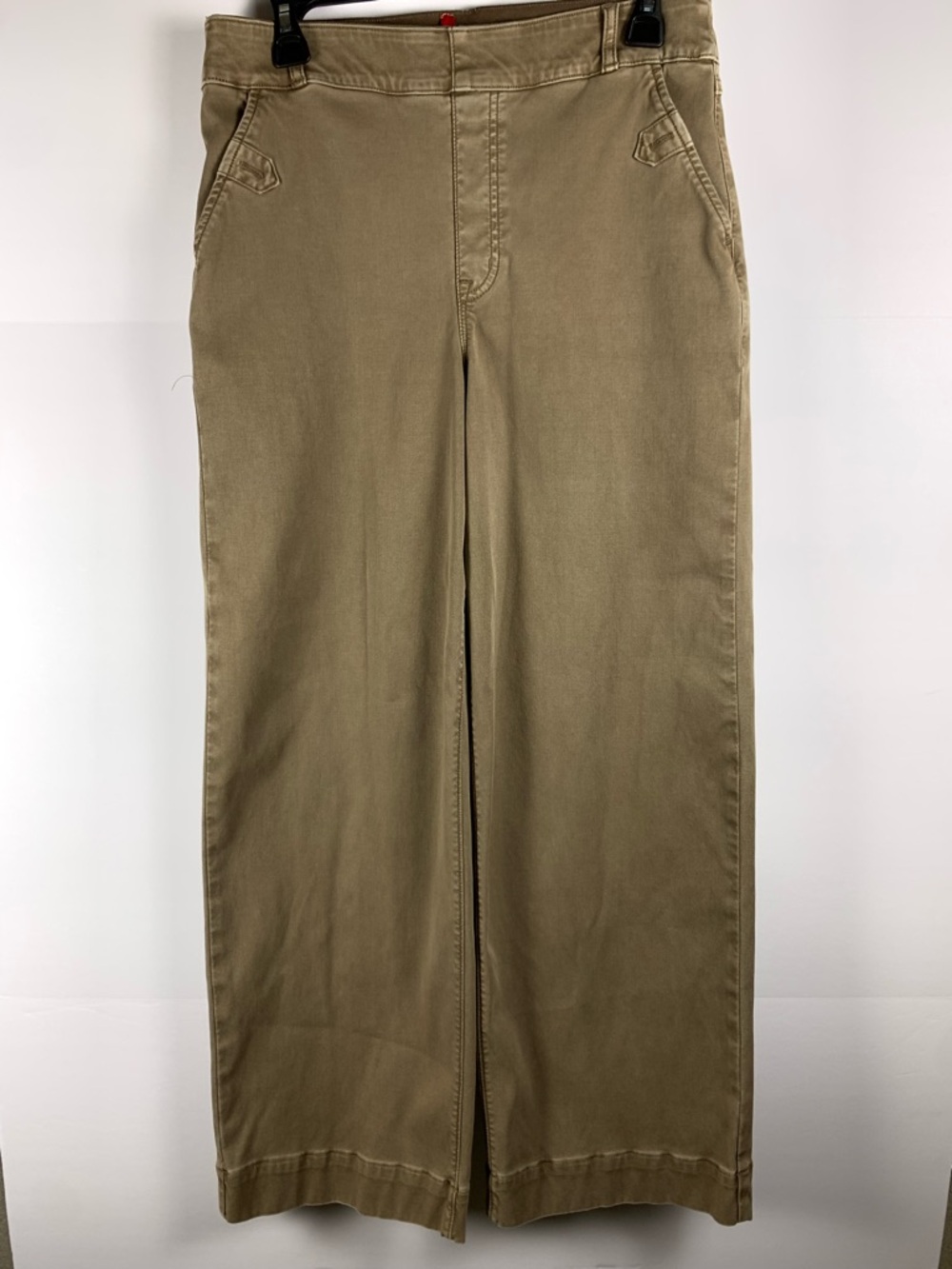 SPANX Wide Leg Pants L Tall Khaki Stretch Twill Pull On High Rise